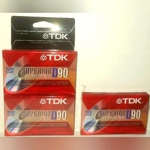 TDK Lot of 3 Blank Cassette Tapes Superior D90 Normal Bias NWT New
